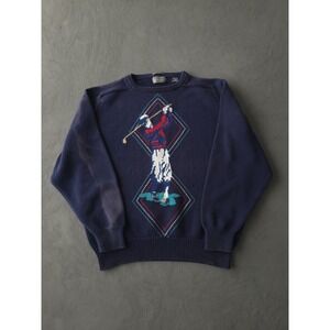 Vintage 90s Lord & Taylor Cotton Collection Blue Crewneck Golf Sweater XL